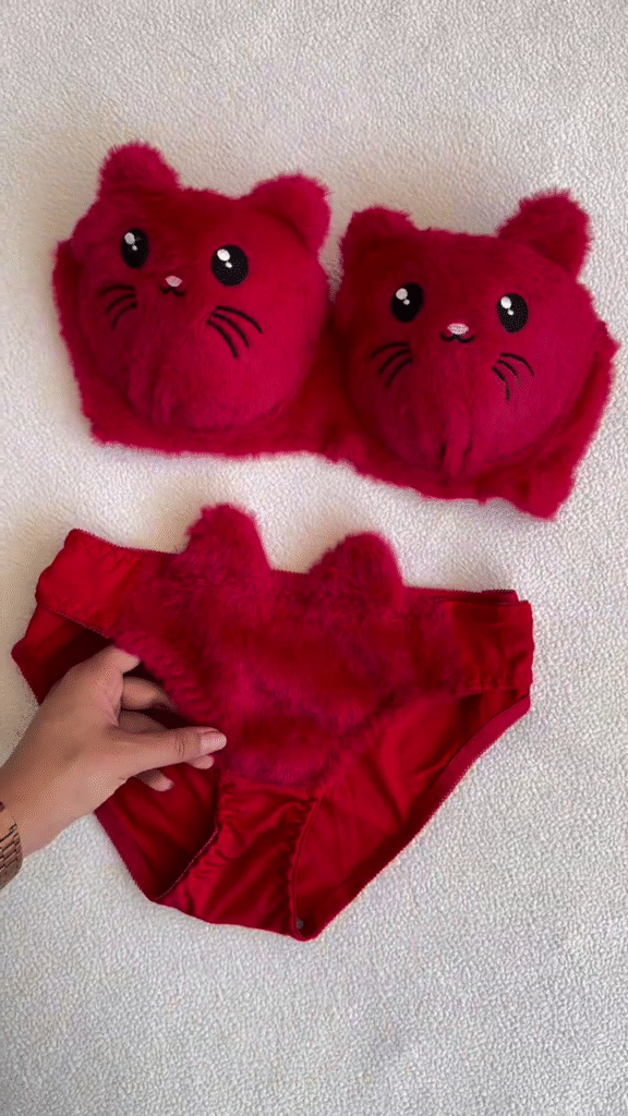 Furry Cat-Face Bras 🐱💗 – Plush Lingerie Tops in Pink, White & Red Variants with Embroidered Details - Photo 4