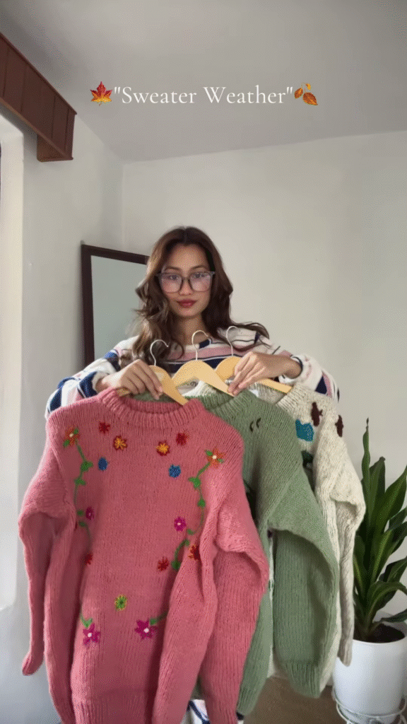 Seasonal Knit Sweater Trio 🍁🧥 – Floral, Minimal & Geometric Styles in Pink, Green & Cream Variants - Photo 3