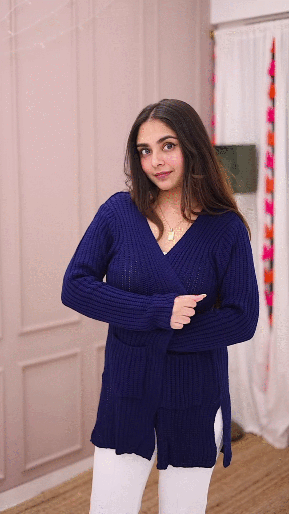 Blue-Toned Knitwear Trio 🧥💙 – Striped Sweater, Navy Cardigan & Cable-Knit Co-Ord Set - Photo 3