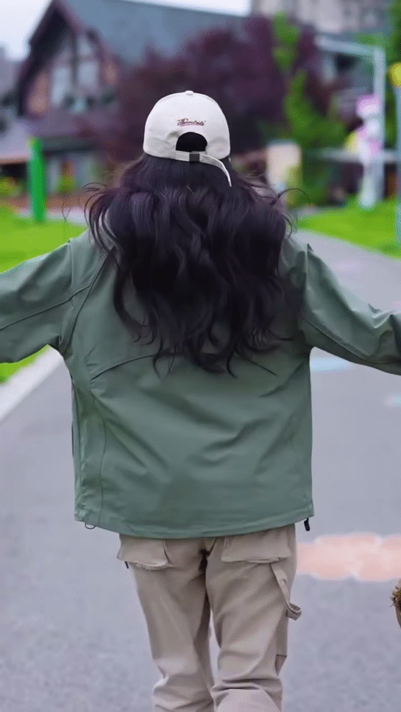 Green Zip-Up Casual Jacket 🧥🌳 – Styled with White Tee & Beige Cargo Pants in Outdoor Setting - Photo 2