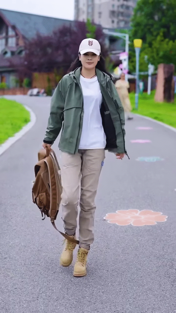Green Zip-Up Casual Jacket 🧥🌳 – Styled with White Tee & Beige Cargo Pants in Outdoor Setting - Photo 1