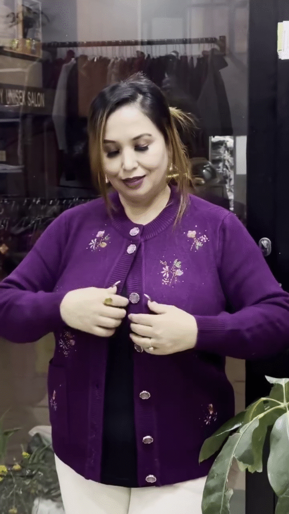 Floral Embroidered Knit Cardigans 🌸🧥 – Available in Beige, Red & Lavender Variants with Pocket & Button Detailing - Photo 2