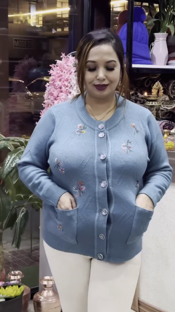 Floral Embroidered Knit Cardigans 🌸🧥 – Available in Beige, Red & Lavender Variants with Pocket & Button Detailing - Photo 5