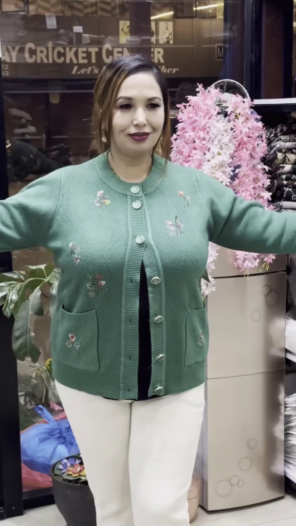 Floral Embroidered Knit Cardigans 🌸🧥 – Available in Beige, Red & Lavender Variants with Pocket & Button Detailing - Photo 6