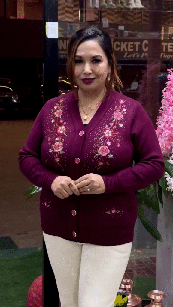 Floral Embroidered Knit Cardigans 🌸🧥 – Beige, Maroon & Purple Variants with Button-Up Front & Pocket Detailing - Photo 1