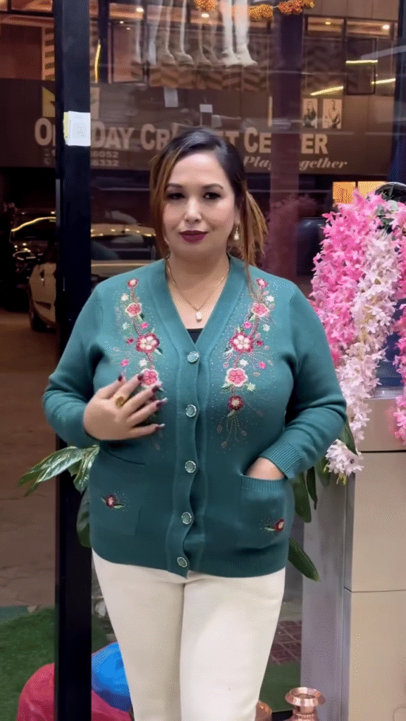 Floral Embroidered Knit Cardigans 🌸🧥 – Beige, Maroon & Purple Variants with Button-Up Front & Pocket Detailing - Photo 4