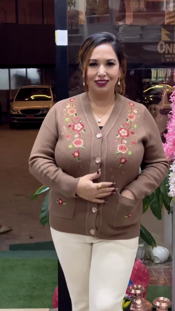 Floral Embroidered Knit Cardigans 🌸🧥 – Beige, Maroon & Purple Variants with Button-Up Front & Pocket Detailing - Photo 6