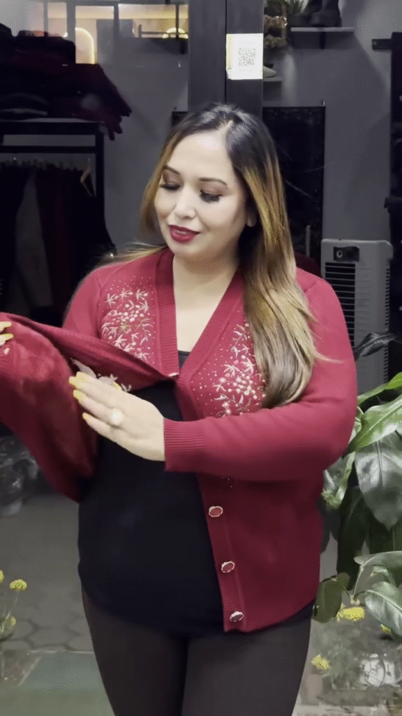 Floral V-Neck Knit Cardigans 🌸🧥 – Purple, Black & Beige Variants with Button Closure & Boutique Styling - Photo 3