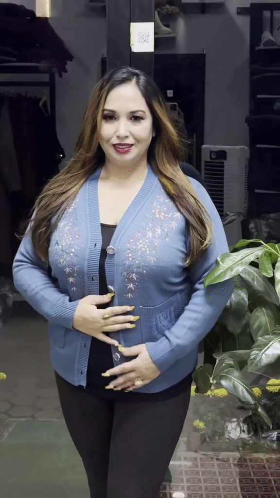 Floral V-Neck Knit Cardigans 🌸🧥 – Purple, Black & Beige Variants with Button Closure & Boutique Styling - Photo 5