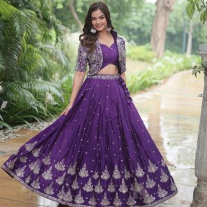 Dark Purple Color Pure Chinnon Lehenga Choli