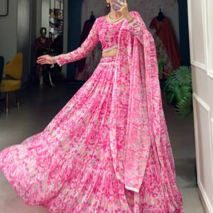 Baby Pink Color Georgette Printed Lehenga Choli