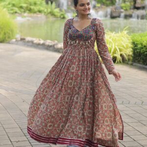 Maroon Color Cotton Printed Navratri Kurti