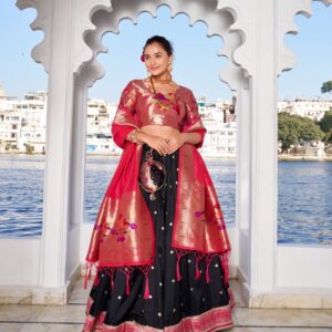 Black Color Jacquard silk Lehenga Choli
