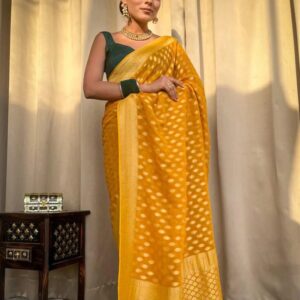 Beautiful Yellow Color Banarasi Jacquard Weaving Saree