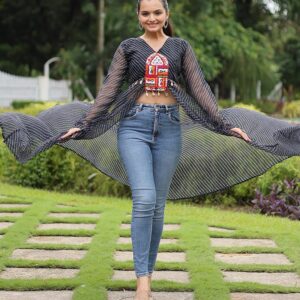 Black Color Georgette Laheriya Print Navratri Kurti