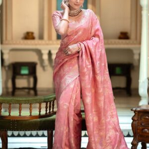 Orange Color Banarasi Jacquard Zari Weaving Saree