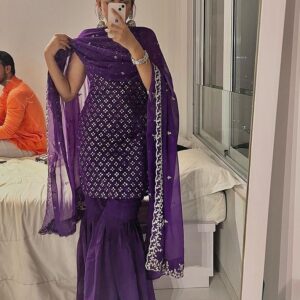 Mansi in Purple Color Sequence Work Soft Georgette Designer Three Piece Suit
