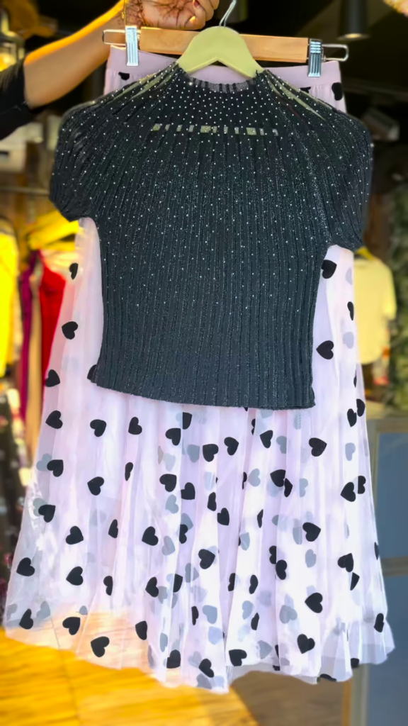 Girls' Glitter Knit Top & Heart-Print Mesh Skirt Set – Party Wear Outfit for Teens & Tweens - Photo 1