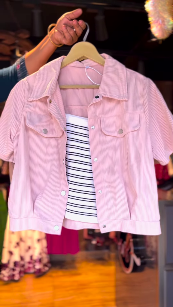 Girls' Corduroy Jacket & Striped Crop Top Set – 3 Colors | Casual Trendy Outerwear Combo for Teens - Photo 3