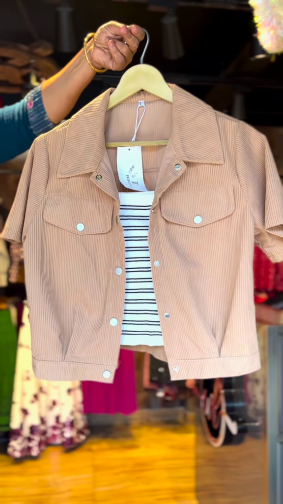 Girls' Corduroy Jacket & Striped Crop Top Set – 3 Colors | Casual Trendy Outerwear Combo for Teens - Photo 4