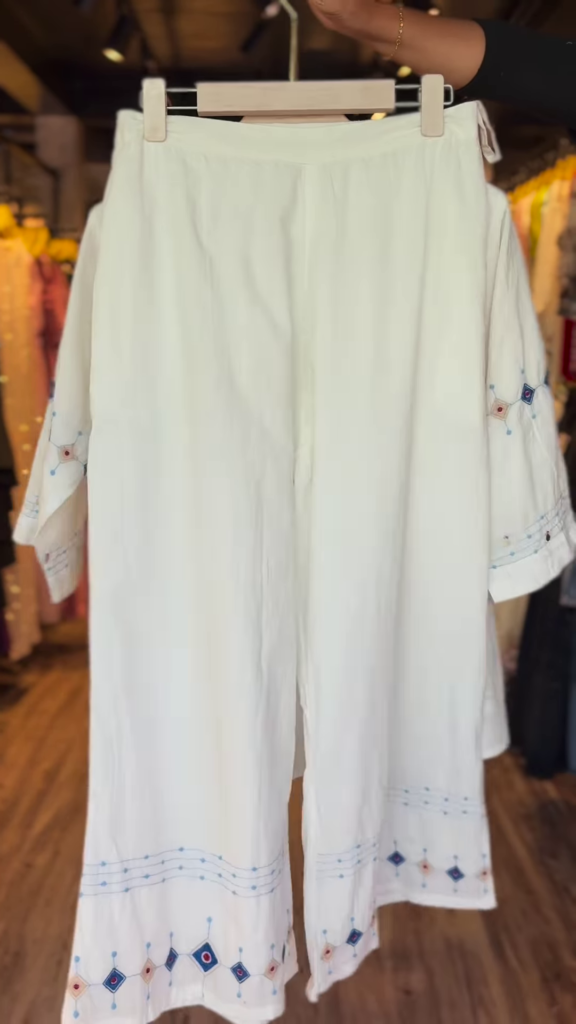 Girls' White Embroidered Kurta Set – 2-Piece Festive & Casual Ethnic Wear | Elegant Mirror & Thread Work - Photo 2