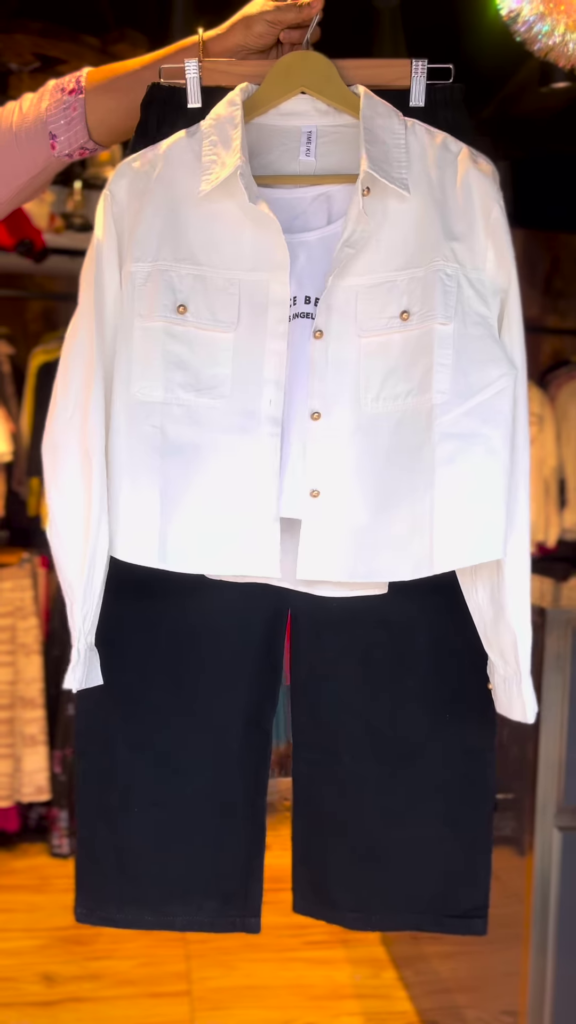 Girls’ Black & White Co-ord Set – Utility Shirt, Printed Tee & Culotte Pants | Everyday Street Style - Photo 2