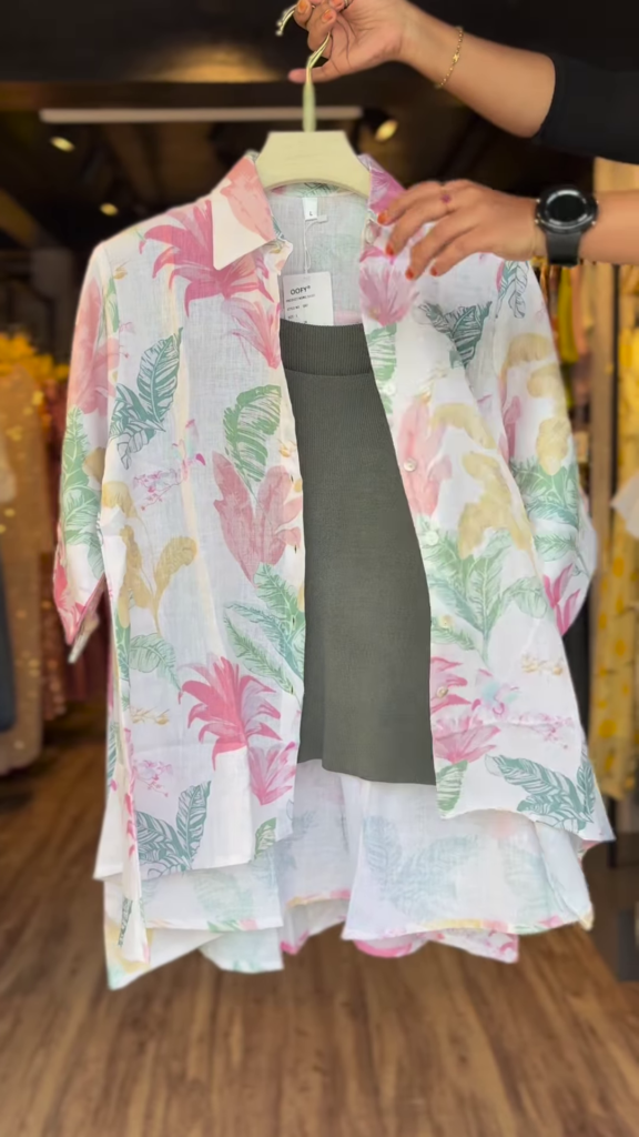 Tropical Floral Print Sheer Button-Down Shirt with Inner Camisole – Lightweight Summer Layered Top for Women - Photo 3