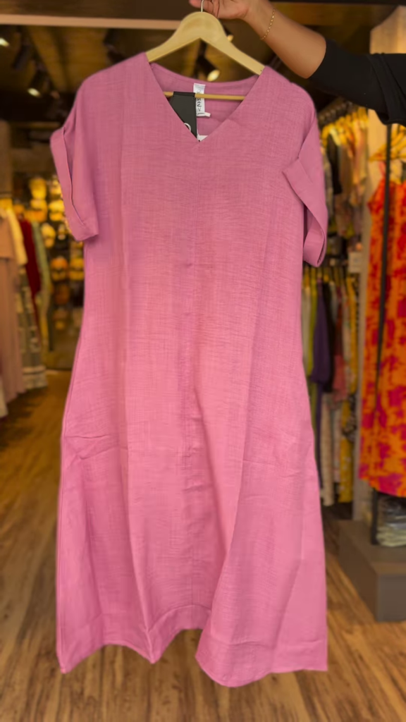 Women’s Solid Color Linen-Blend A-Line Dress with V-Neck – Casual Summer Short Sleeve Midi Dress in 5 Colors - Photo 2