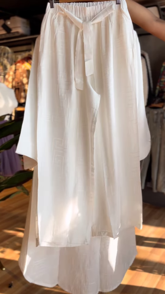 Minimalist White Co-Ord Set for Women – Textured V-Neck Long Kurta with Elastic Waist Pants | Elegant Everyday Ethnic Wear - Photo 1