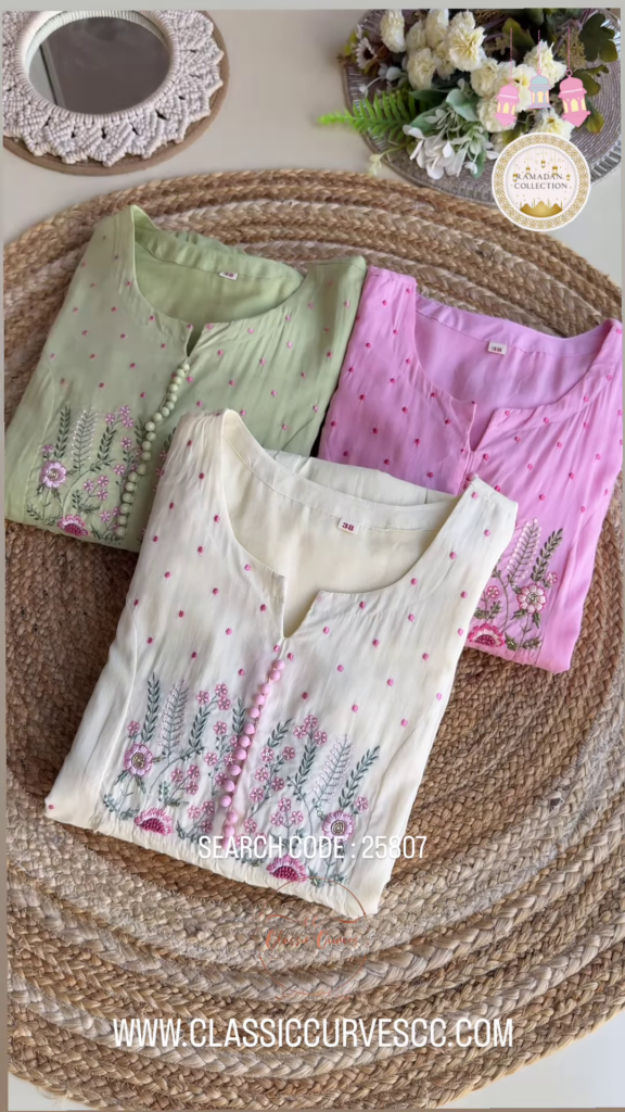 Embroidered Cotton Kurtis for Women – Set of 3 Pastel Colors (Mint Green, Baby Pink, Ivory) | Elegant Ramadan Collection - Photo 4