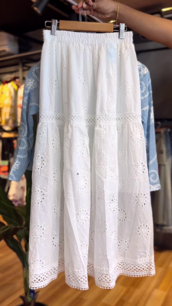 Boho Chic Sky Blue Embroidered Tie-Up Shrug with White Lace Skirt – Lightweight Summer Co-Ord Set for Women - Photo 2