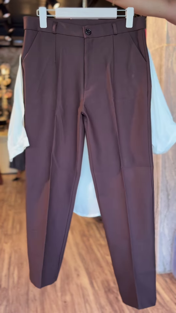 Cream Tunic Top with Intricate Brown Embroidery & Brown Slim Pants – Elegant Ethnic-Inspired Co-Ord Set for Smart Casual Wear - Photo 2
