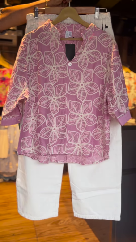 Pink Floral Embroidered Tunic with White Culottes – Casual Cotton Co-Ord Set for Women - Photo 1