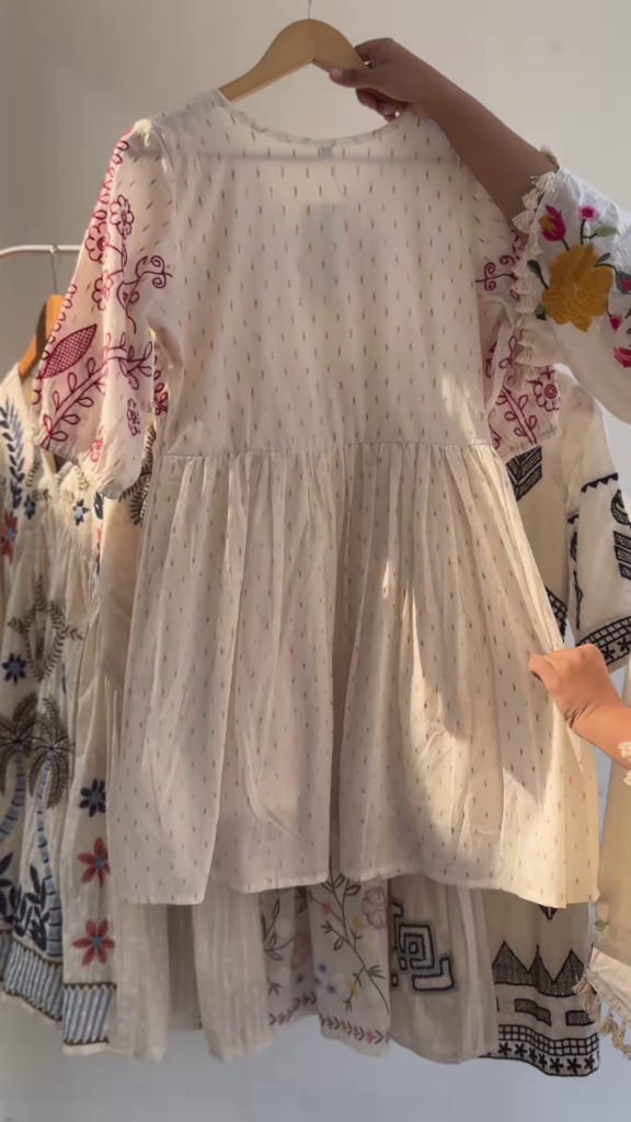 Boho Chic Hand-Embroidered Cotton Top – Ivory Base with Maroon Threadwork | 4 Designs & Colors Available - Photo 3