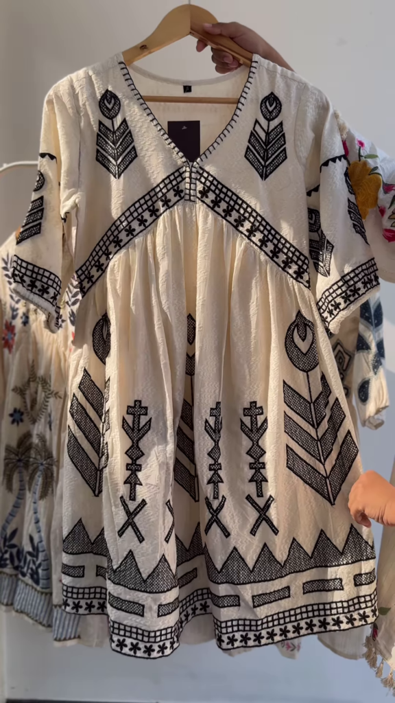 Boho Chic Hand-Embroidered Cotton Top – Ivory Base with Maroon Threadwork | 4 Designs & Colors Available - Photo 2