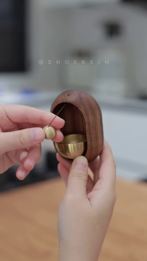 "Handcrafted Walnut Meditation Bell - Minimalist Wooden Chime with Brass Striker for Mindfulness Practice" - Photo 4