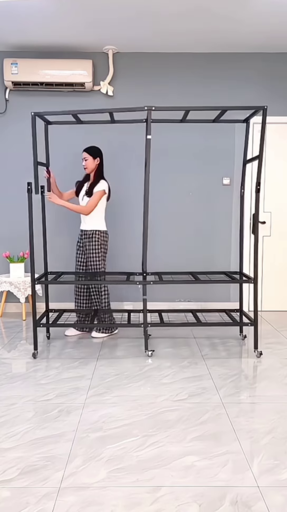 "Portable Fabric Wardrobe Organizer - Lightweight Rolling Clothes Storage with Lavender Curtains" - Photo 3
