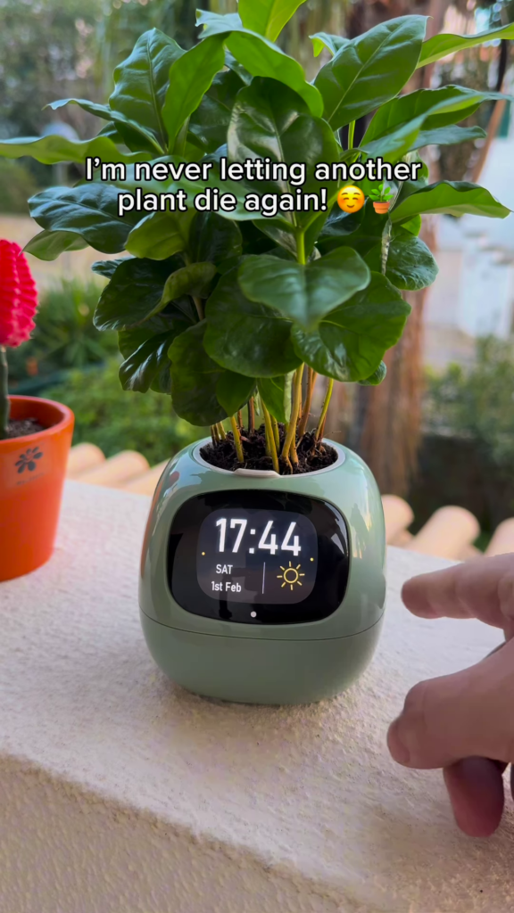 Smart Self-Care Planter – Digital Pot with Built-In Clock, Weather & Plant Health Display - Photo 2