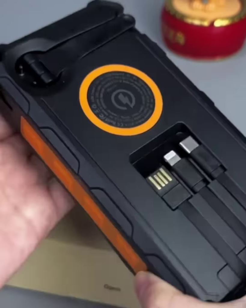 Rugged Solar Power Bank with Integrated Charging Cables - Portable Outdoor Battery Pack - Photo 1
