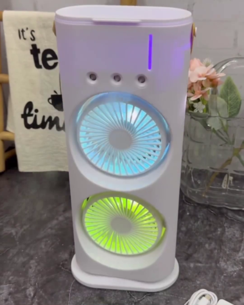 Portable Dual-Fan Personal Air Conditioner with Mist Spray and LED Lights - Photo 2