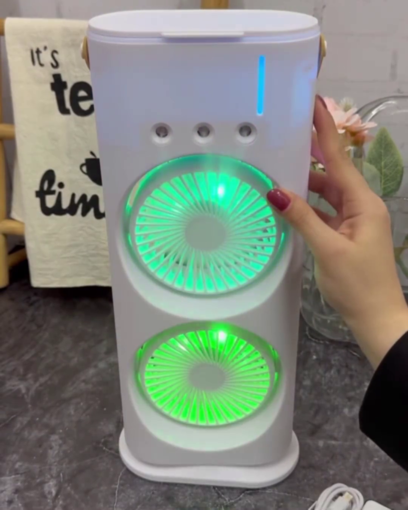 Portable Dual-Fan Personal Air Conditioner with Mist Spray and LED Lights - Photo 3
