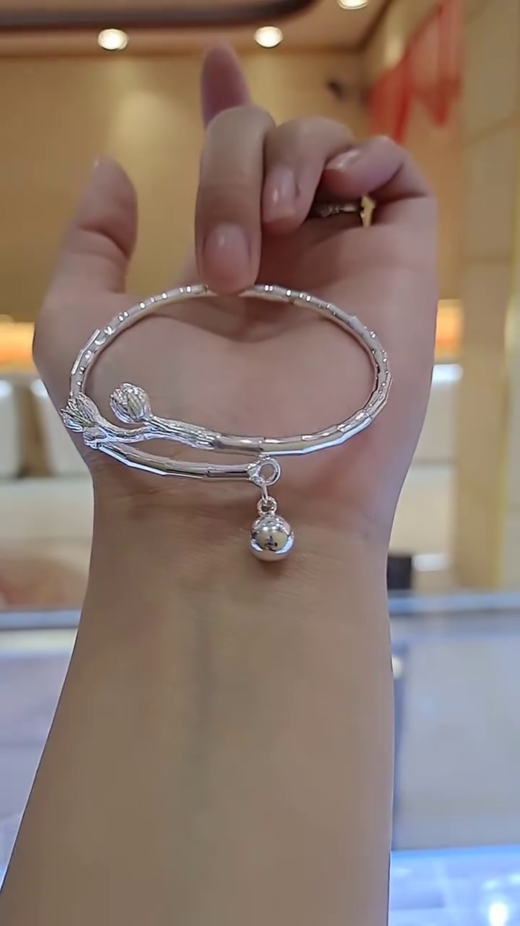Nature-Inspired Silver Branch Bangle Bracelet with Dangling Charm – Elegant Women's Jewelry - Photo 2