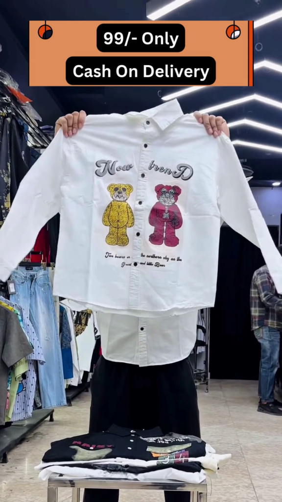 Trendy Cartoon Bear Printed Shirt – Casual Short Sleeve Button-Up for Men and Women - Photo 9