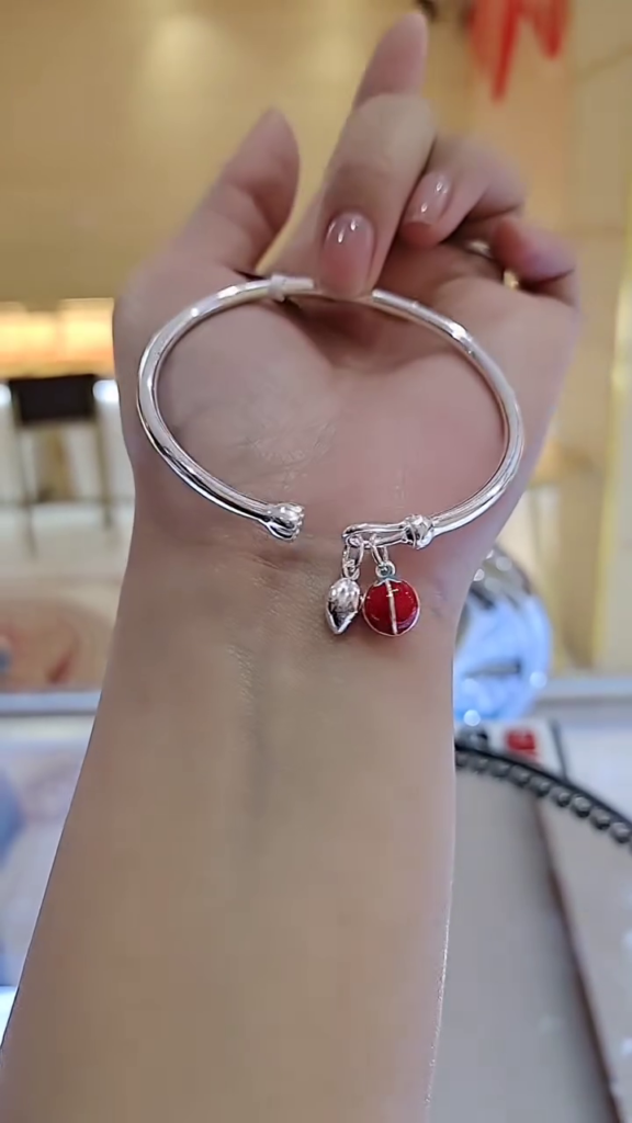 Charming Silver-Toned Bangle Bracelet with Enamel Ladybug and Leaf Charms - Photo 2