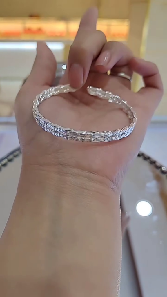 Intricately Woven Silver-Toned Open Cuff Bangle Bracelet - Photo 2
