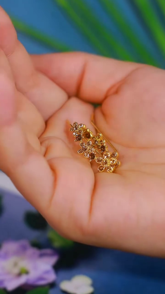 Elegant Gold-Toned Floral Crawler Earrings with Sparkling Crystal Accents - Photo 2
