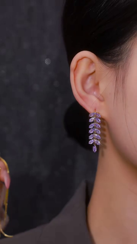 Exquisite Chandelier Style Dangling Earrings with Purple Rhinestones for Women - Photo 2