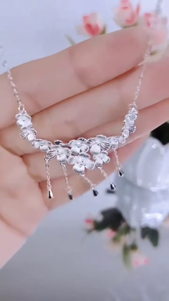 Exquisite Sterling Silver Floral Choker Necklace with Dangling Bell Charms - Photo 2