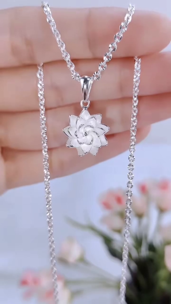 Elegant Sterling Silver Lotus Flower Pendant Necklace with Delicate Details - Photo 1
