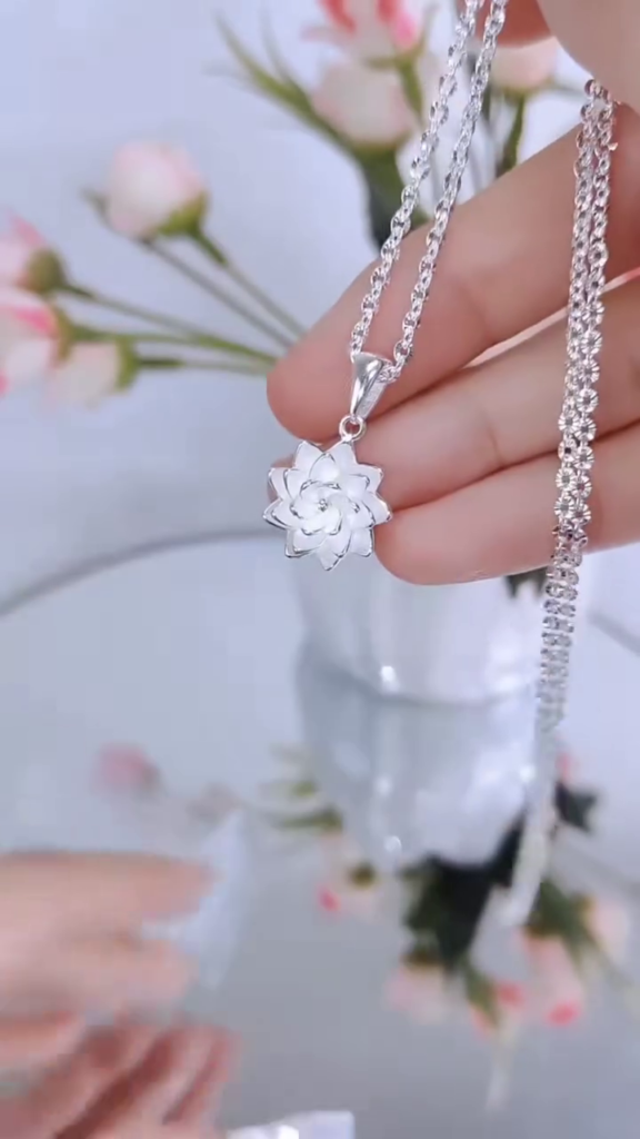 Elegant Sterling Silver Lotus Flower Pendant Necklace with Delicate Details - Photo 2